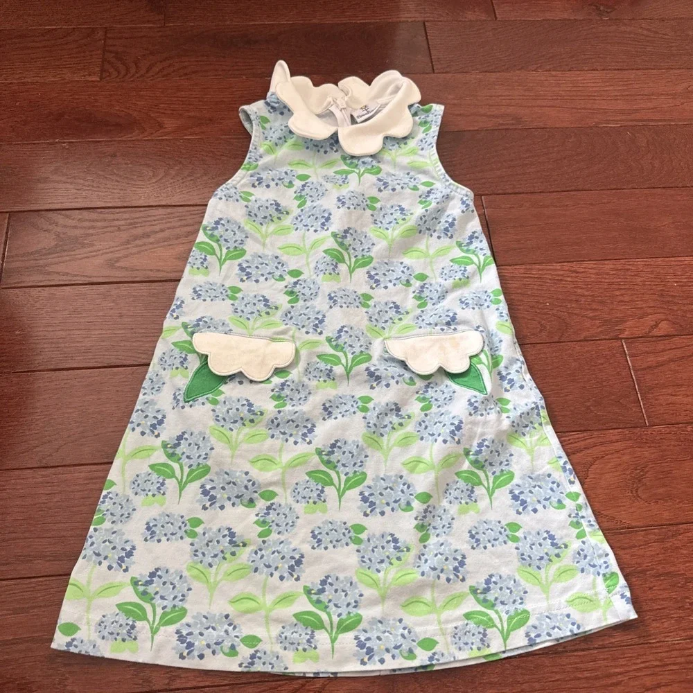 Florence Eiseman Blue Hydrangea White Collared Petal Dress Size 4
